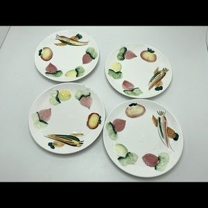 Vintage Japanese  Nasco Set of 4 Plates 7” Vegetable Print